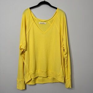 We The Free Bright Yellow Knit Low V-Neck Pullover Size M